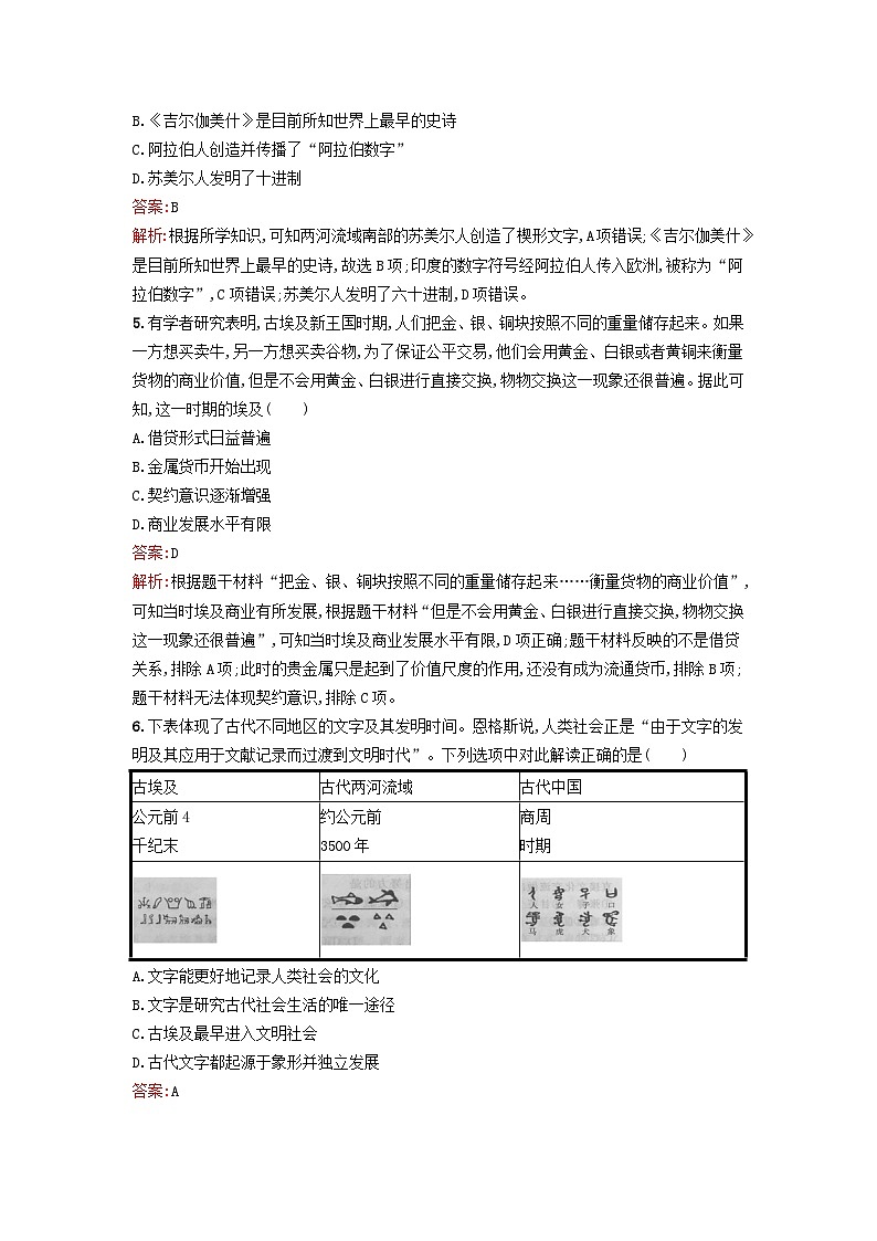 新教材2023年秋高中歷史第二單元豐富多樣的世界文化第三課古代西亞非洲文化課后訓練部編版選擇性必修3第2頁