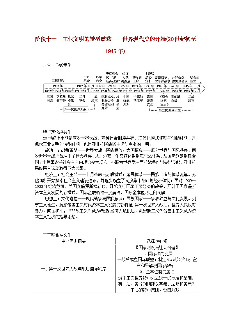 新教材专题版2024高考历史二轮专题复习第三编世界史步骤二阶段十一工业文明的转型震荡__世界现代史的开端20世纪初至1945年教师用书第1页