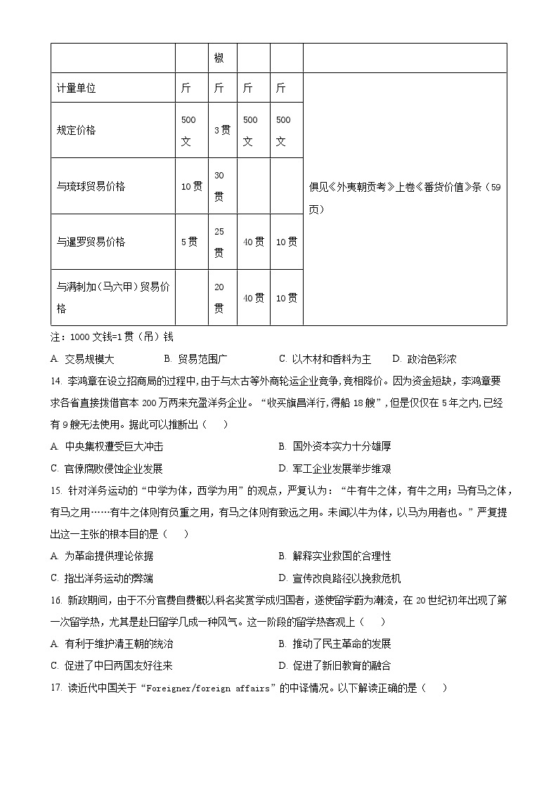 2024重庆市黔江中学高二上学期11月考试历史试题含解析03