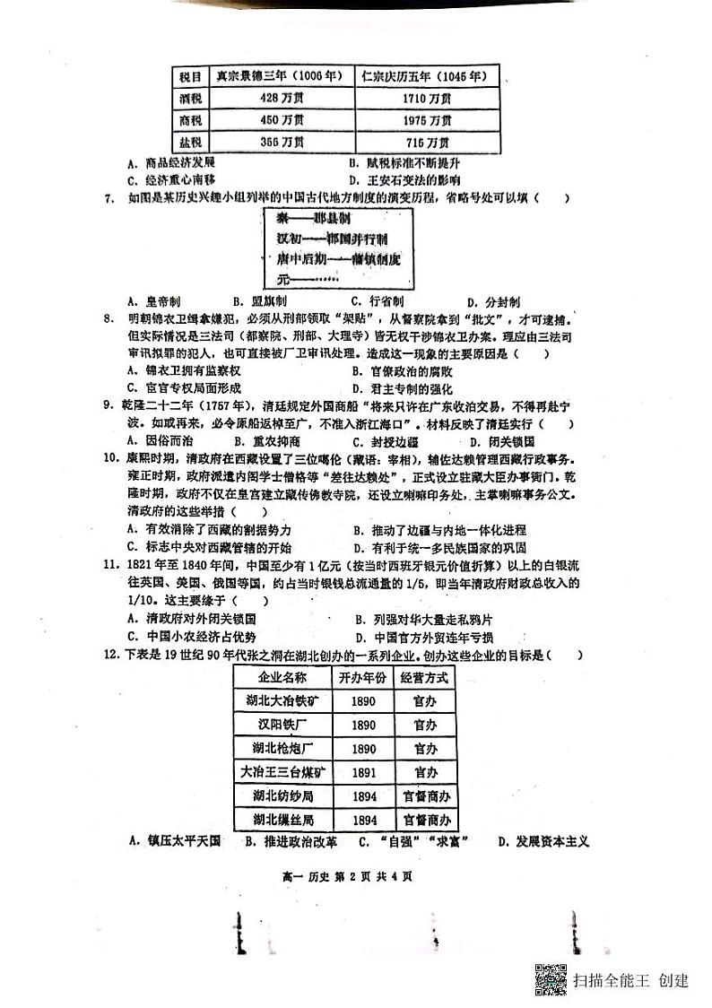 平高集团湘鄂冀三省七校2023-2024学年高三上学期12月联考历史试题第2页
