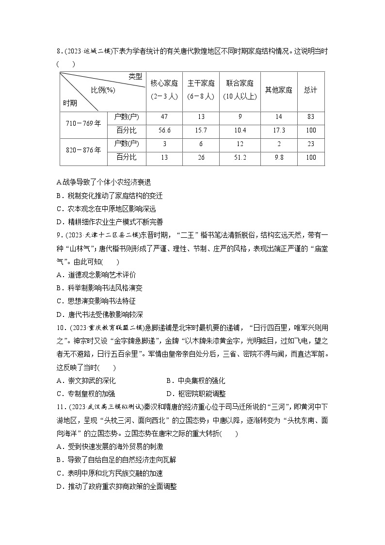 阶段检测一　中国古代史  (含解析）-2024年高考历史二轮专题强化练03