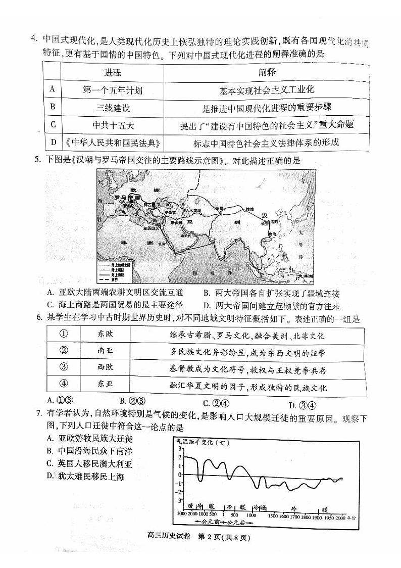 11,北京市朝阳区2023-2024学年高三上学期期末考试历史试卷第2页