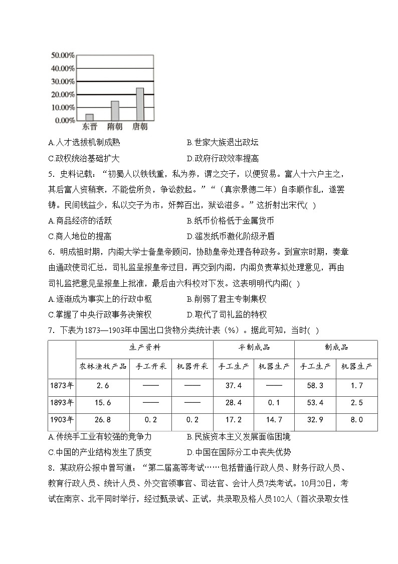 广东省湛江市2023-2024学年高二上学期期末调研考试历史试卷(含答案)02