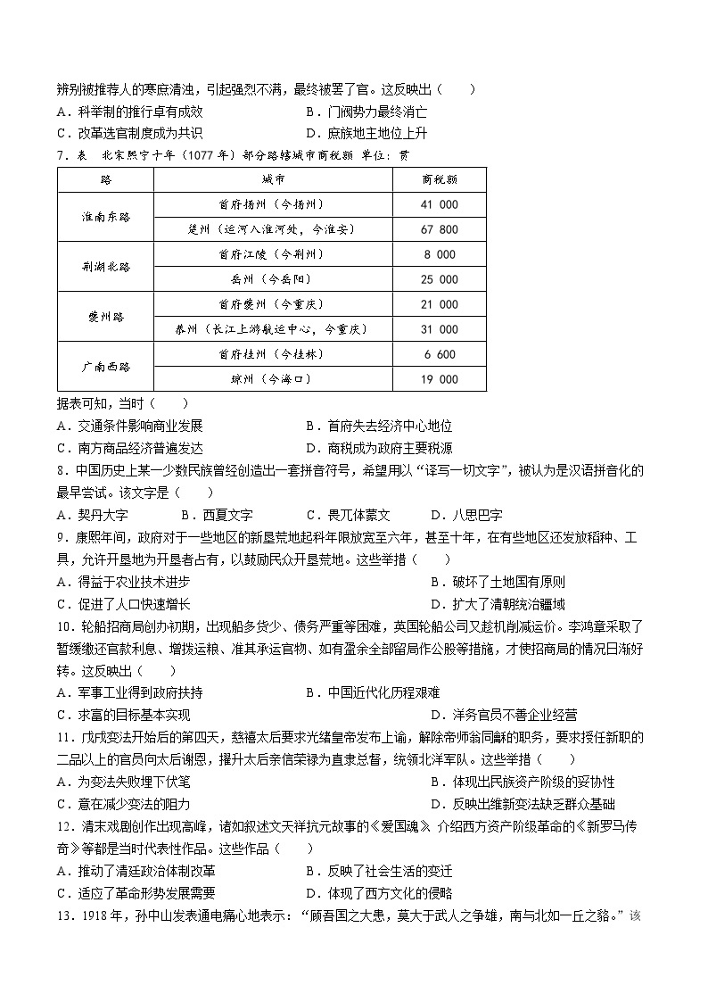 湖南省长沙市长郡中学2023-2024学年高一上学期期末考试历史试卷+02