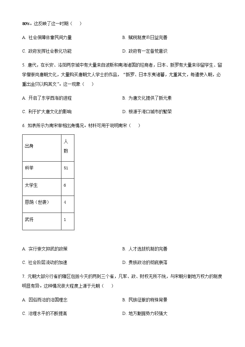2023-2024学年内蒙古呼市二中等部分名校第一学期高一期中联合考试历史试题含答案02