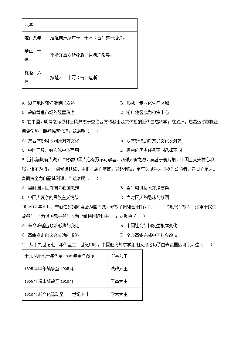 河南省信阳市2023-2024高三第二次教学质量检测历史试卷及答案03