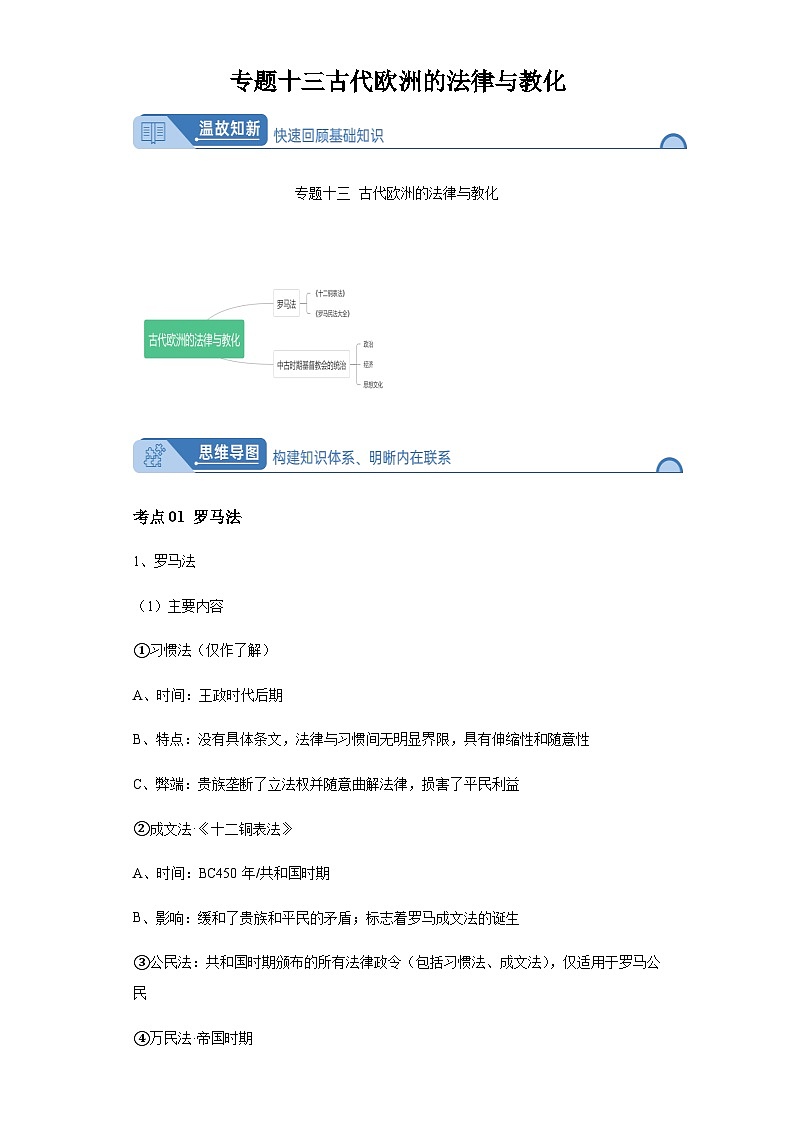 专题十三古代欧洲的法律与教化 2024届高考历史二轮复习专题(含解析)第1页