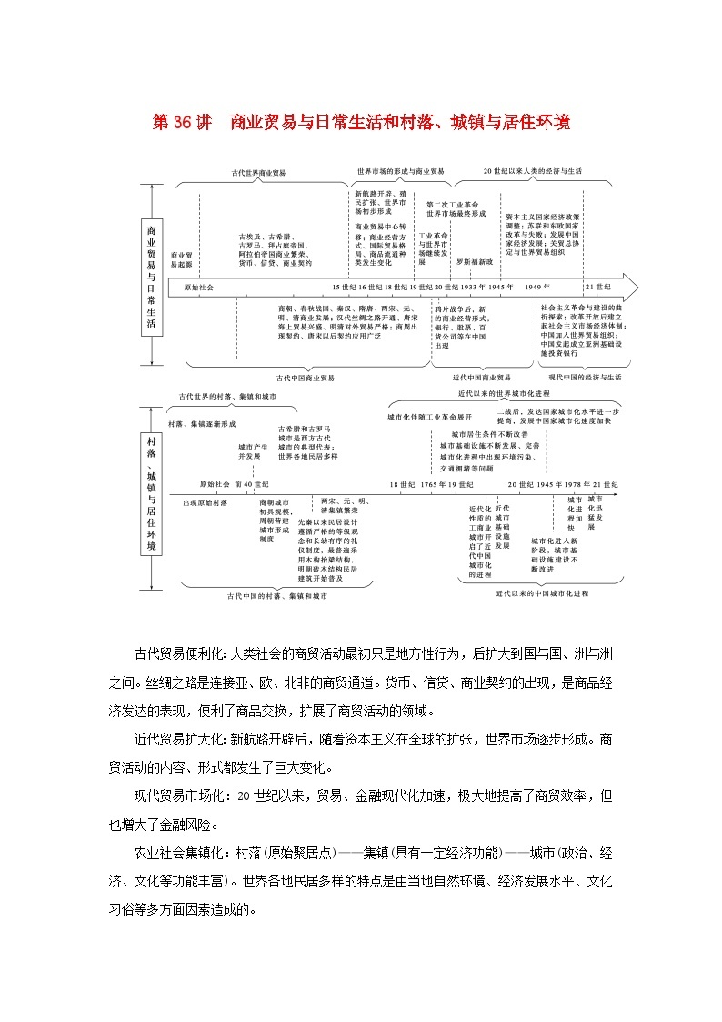 2023年新教材高中历史复习第36讲商业贸易与日常生活和村落城镇与居住环境学案01