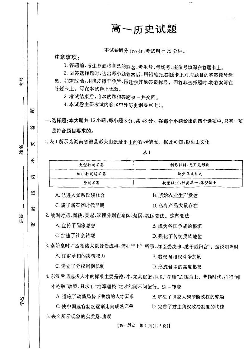 2024忻州高一上学期1月期末考试历史PDF版含答案第1页