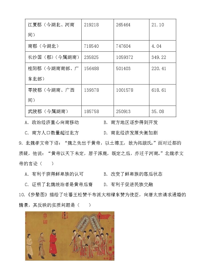 2024高考历史冲刺三轮考前复习训练专项02 三国两晋南北朝的民族交融与隋唐统一多民族封建国家的发展第3页
