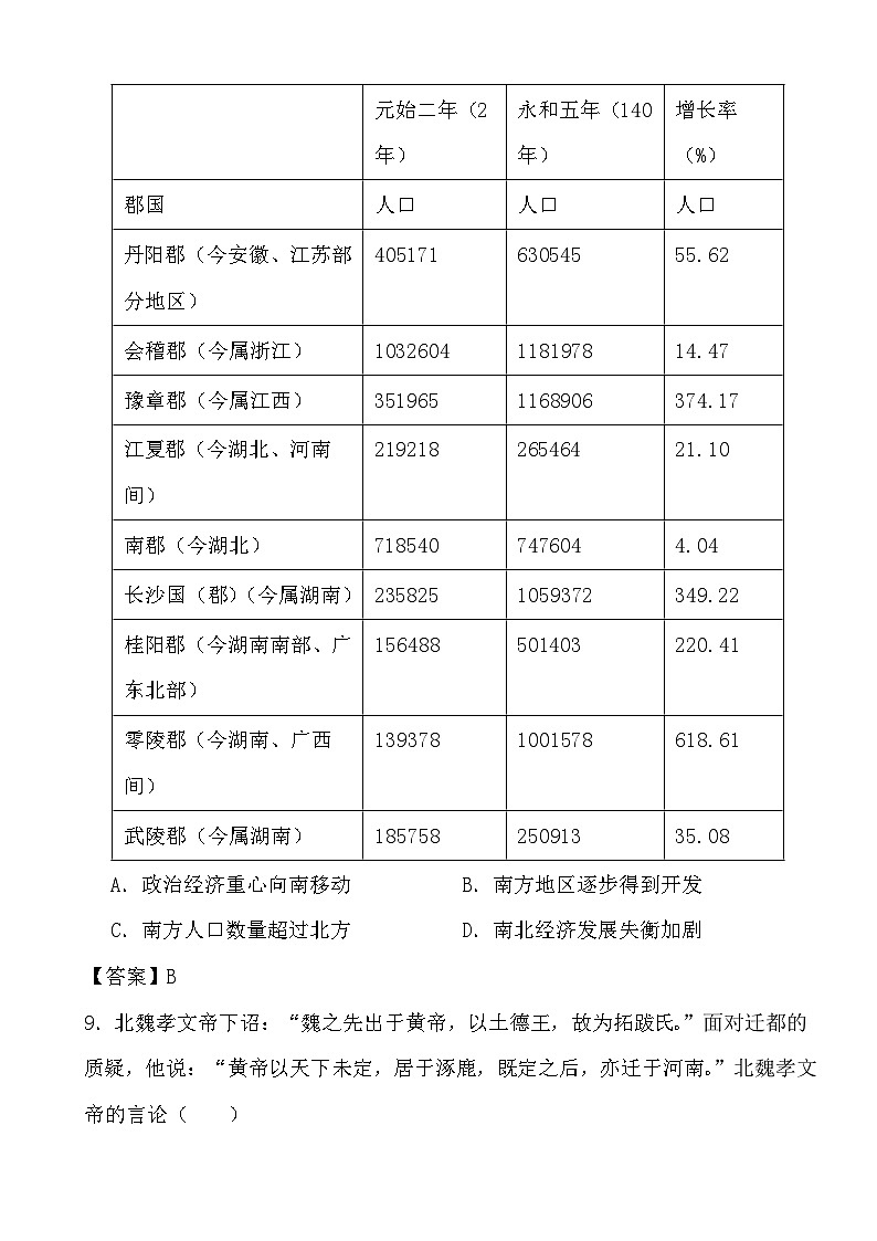 2024高考历史冲刺三轮考前复习训练专项02 三国两晋南北朝的民族交融与隋唐统一多民族封建国家的发展(答案)第3页