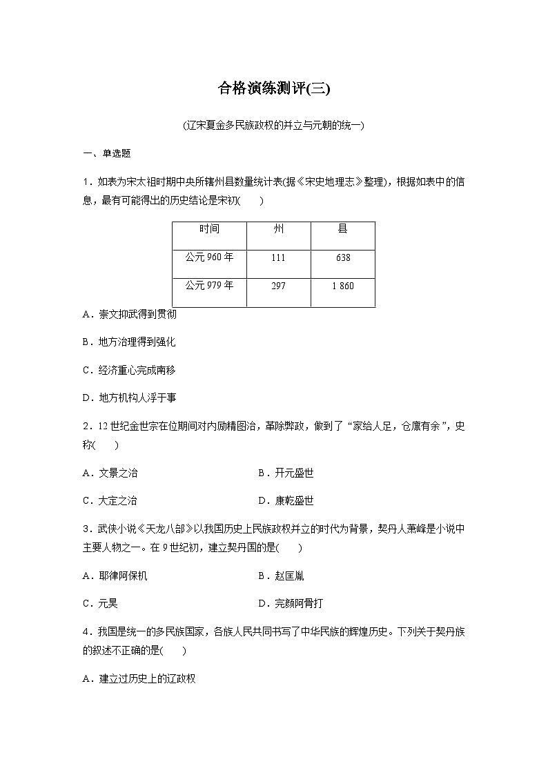 高中历史学业水平复习合格演练测评(三)含答案第1页