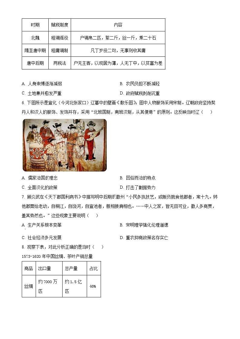 2024蚌埠高一上学期期末考试历史含解析02