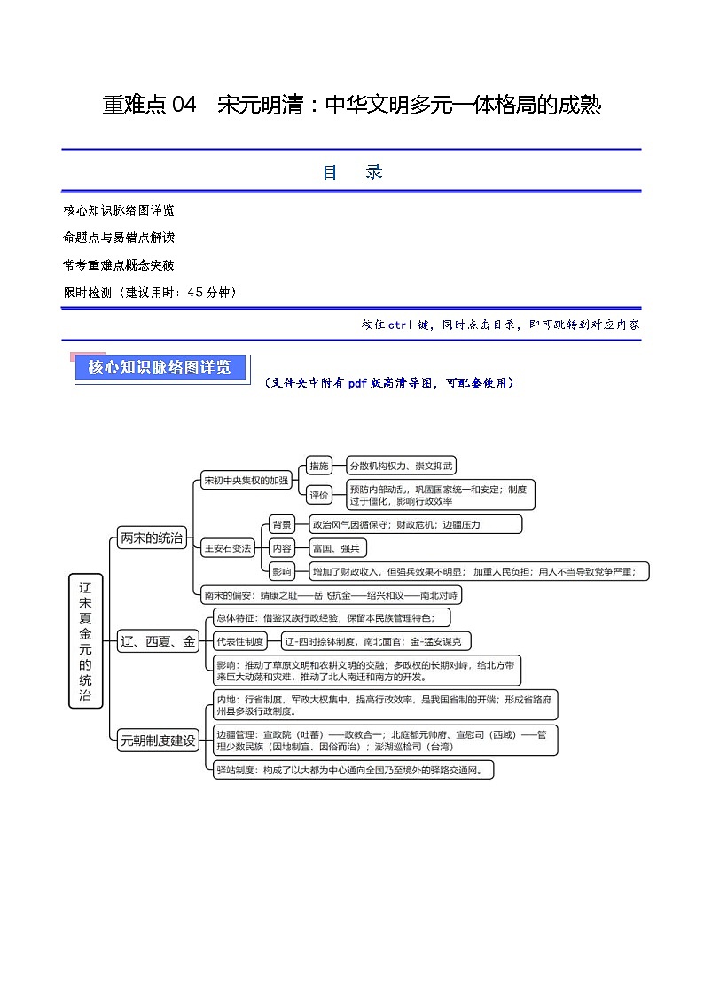 (新高考)高考历史二轮复习专题练习重难点04 宋元明清:中华文明多元一体格局的成熟(含解析)01