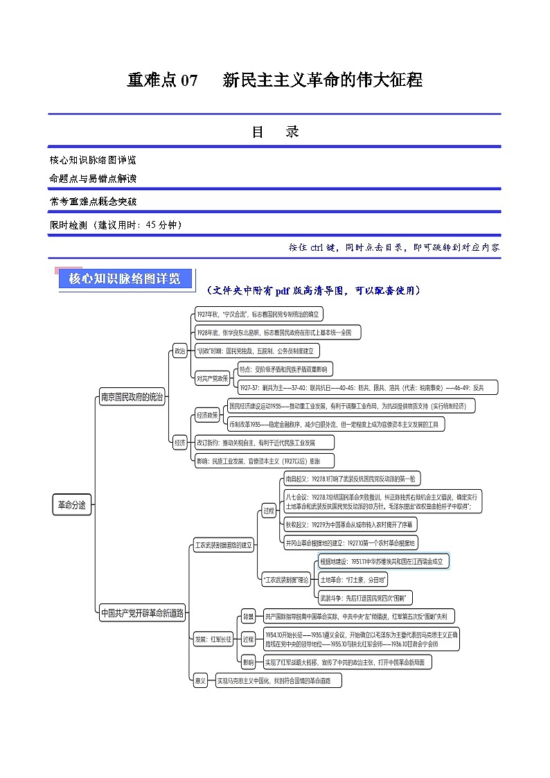 (新高考)高考历史二轮复习专题练习重难点07 新民主主义革命的伟大征程(含解析)01