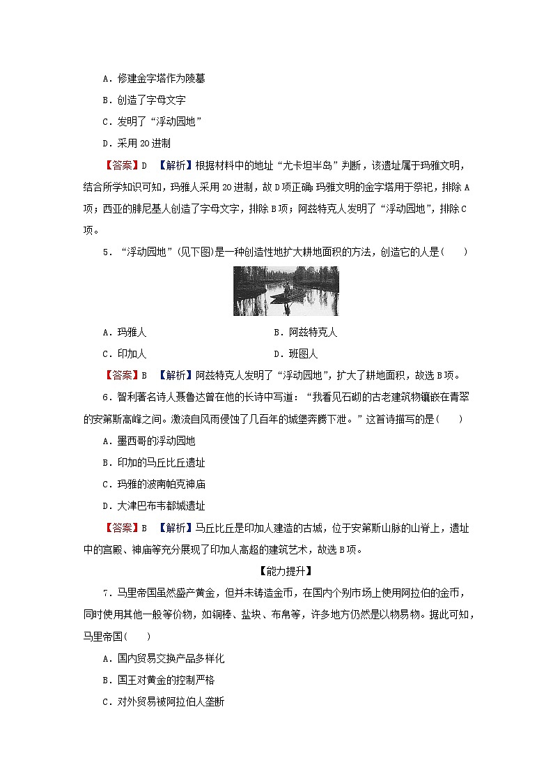 2024春高中历史第二单元中古时期的世界第5课古代非洲与美洲课后提能训练(部编版必修中外历史纲要下)第2页