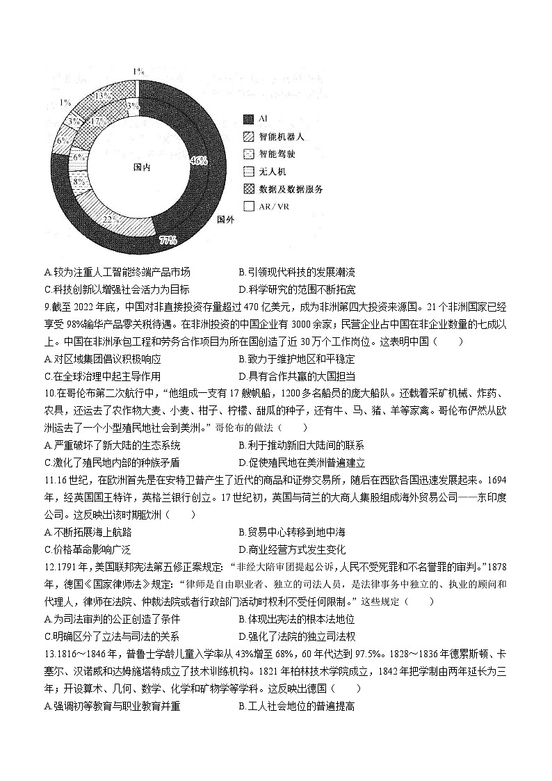 河南省新高中创新联盟TOP二十名校2023-2024学年高二下学期2月调研考试历史试题03