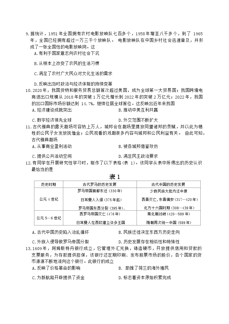 江西省九校2023-2024学年高三下学期2月开学联考历史试卷03