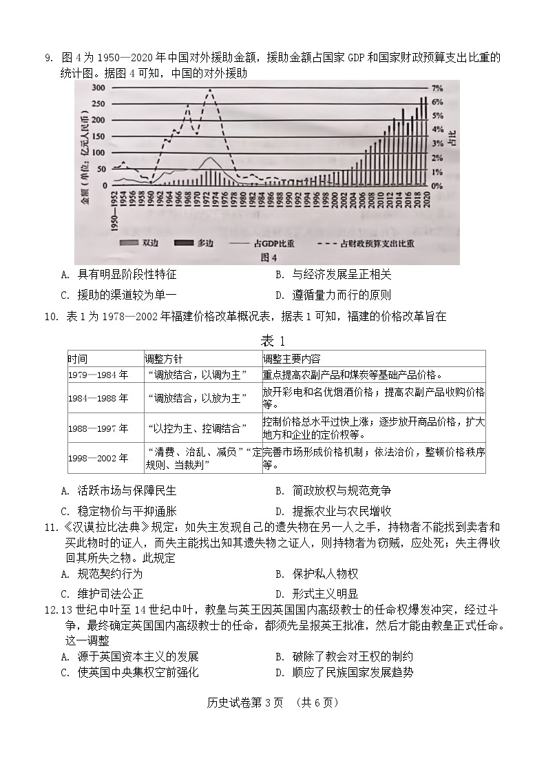 2024来宾高三下学期3月高考联合模拟考试历史含答案03