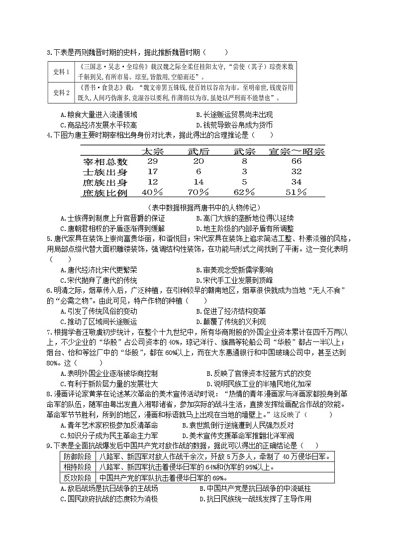 江西省重点中学盟校2024届高三下学期第一次联考历史试题(Word版附解析)02