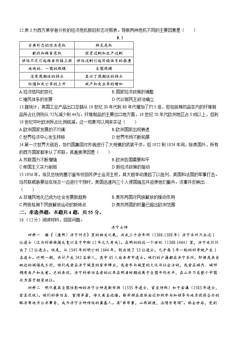 2024届山东省济宁市高三下学期模拟考试(一模)历史试题03