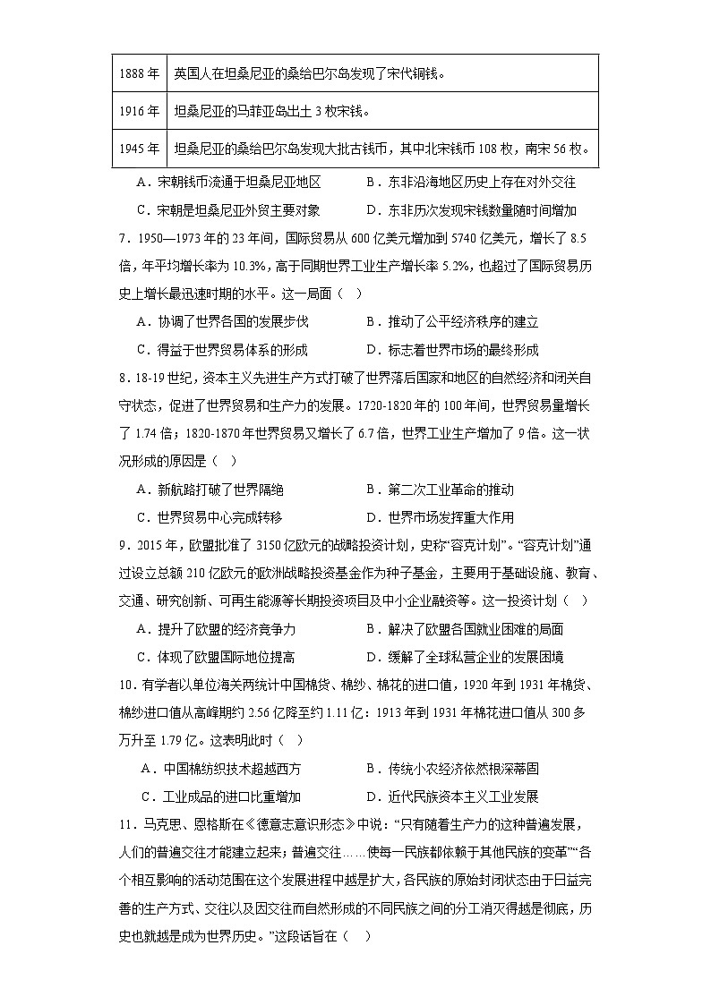 第三單元 商業(yè)貿(mào)易與日常生活  單元測(cè)試----2023-2024學(xué)年高中歷史統(tǒng)編版（2019）選擇性必修二第2頁(yè)