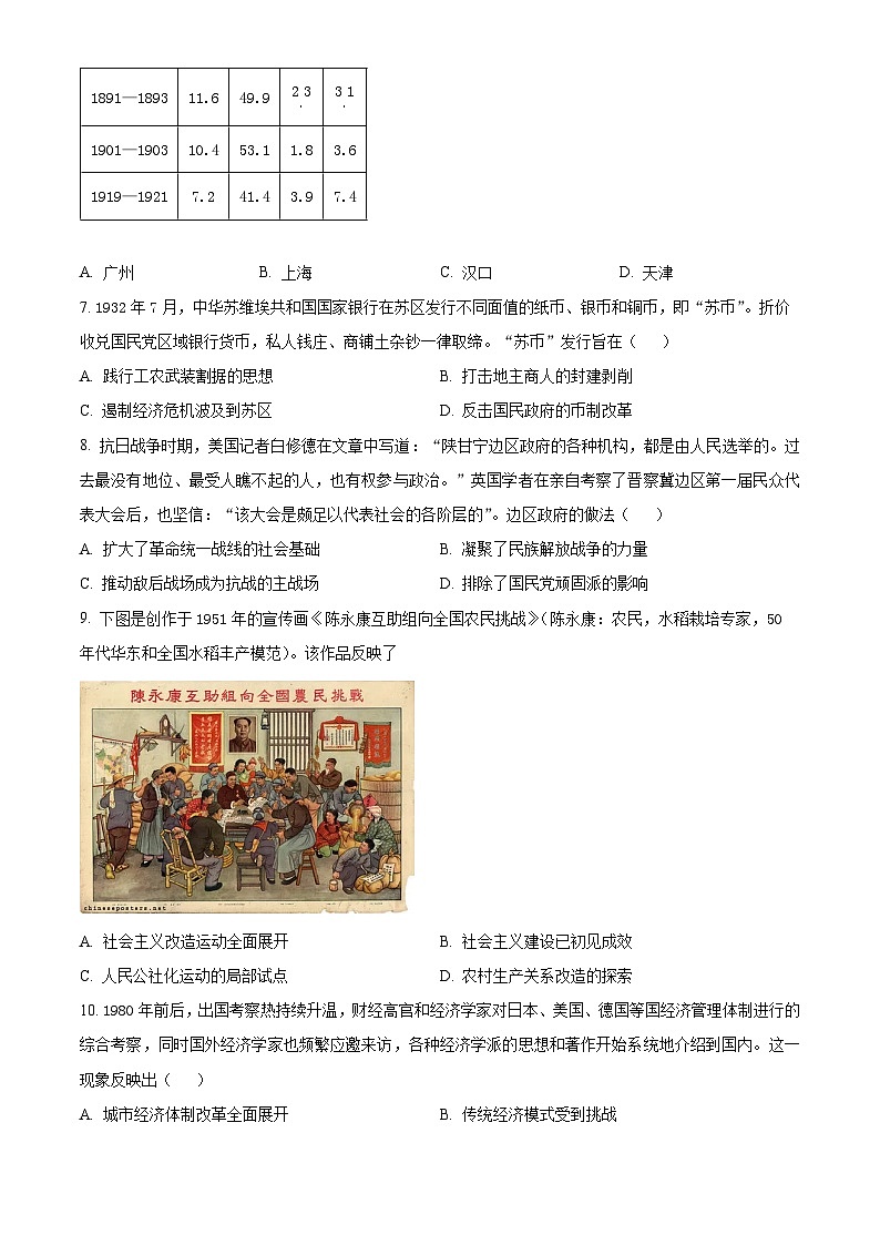 湖南省长沙市雅礼中学2023-2024学年高三下学期月考(七)历史试卷(Word版附解析)03