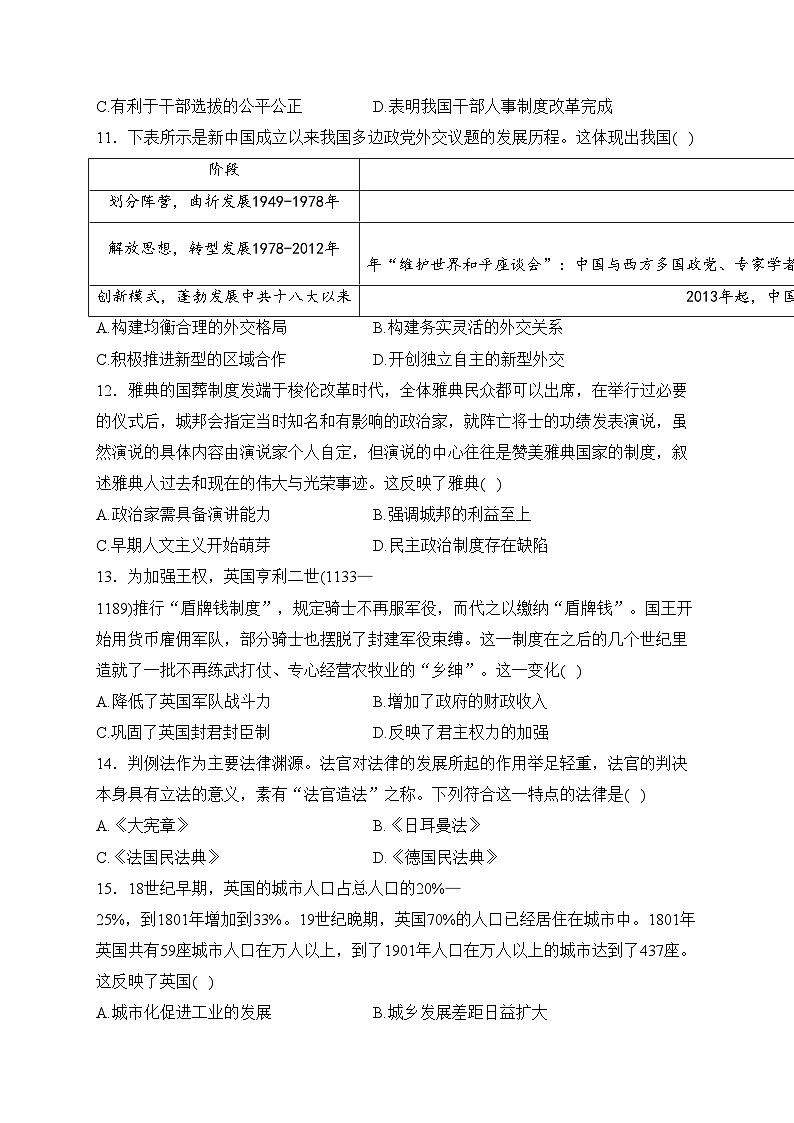 河北省名校2023-2024学年高二下学期开学联考历史试卷(含答案)第3页