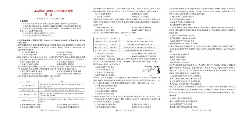 广东省2023_2024高三历史上学期9月联考试题第1页