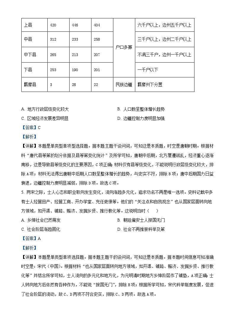 重庆市第一中学2023-2024学年高三下学期2月月考历史试题含解析第3页
