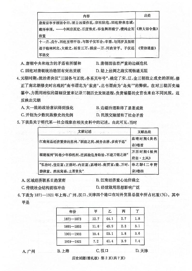 湖南省长沙市雅礼中学2023-2024学年高三下学期月考(七)历史试题第2页
