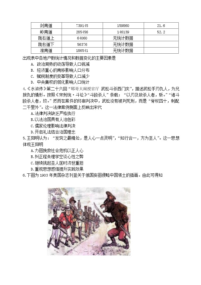 2024长沙四区县高三下学期3月调研考试（一模）历史含答案02