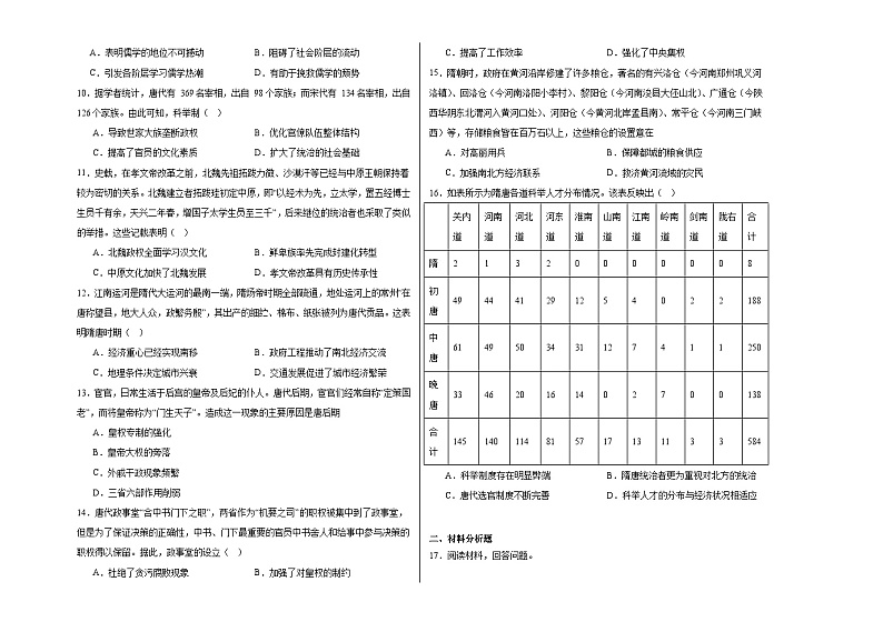 第二单元 三国两晋南北朝的民族交融与隋唐统一多民族封建国家的发展 单元测试(含解析)——2024届统编版高考历史二轮复习第2页