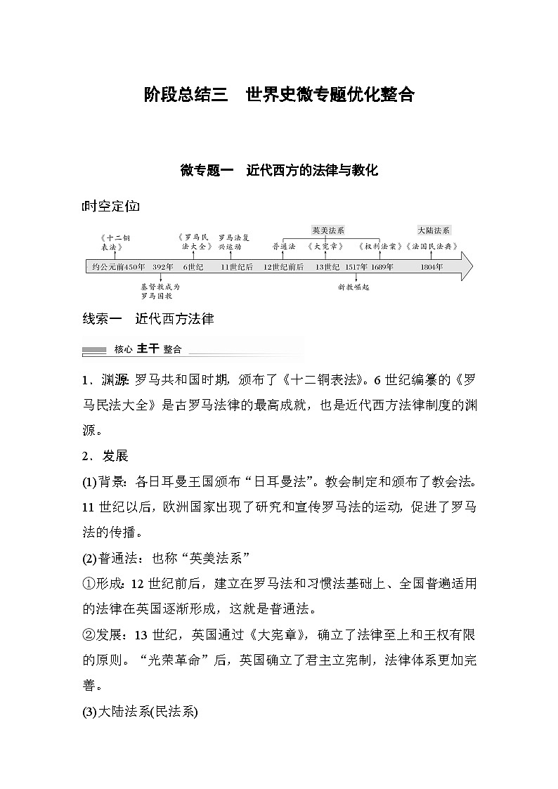 板块三 世界史 阶段总结三 微专题一 近代西方的法律与教化 学案(含答案)-2024高考历史二轮复习第1页