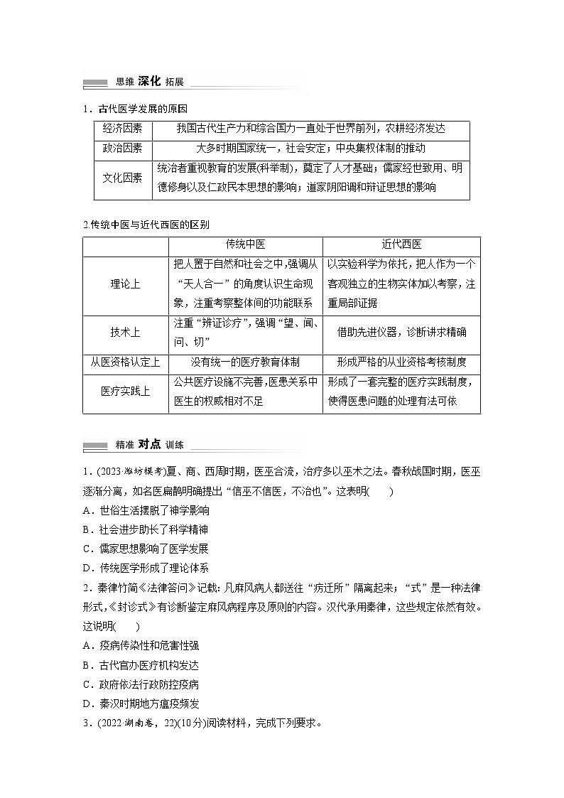 板块一 中国古代史 阶段总结一 微专题三 中国古代的医疗与社会救济 学案(含答案)-2024高考历史二轮复习第2页