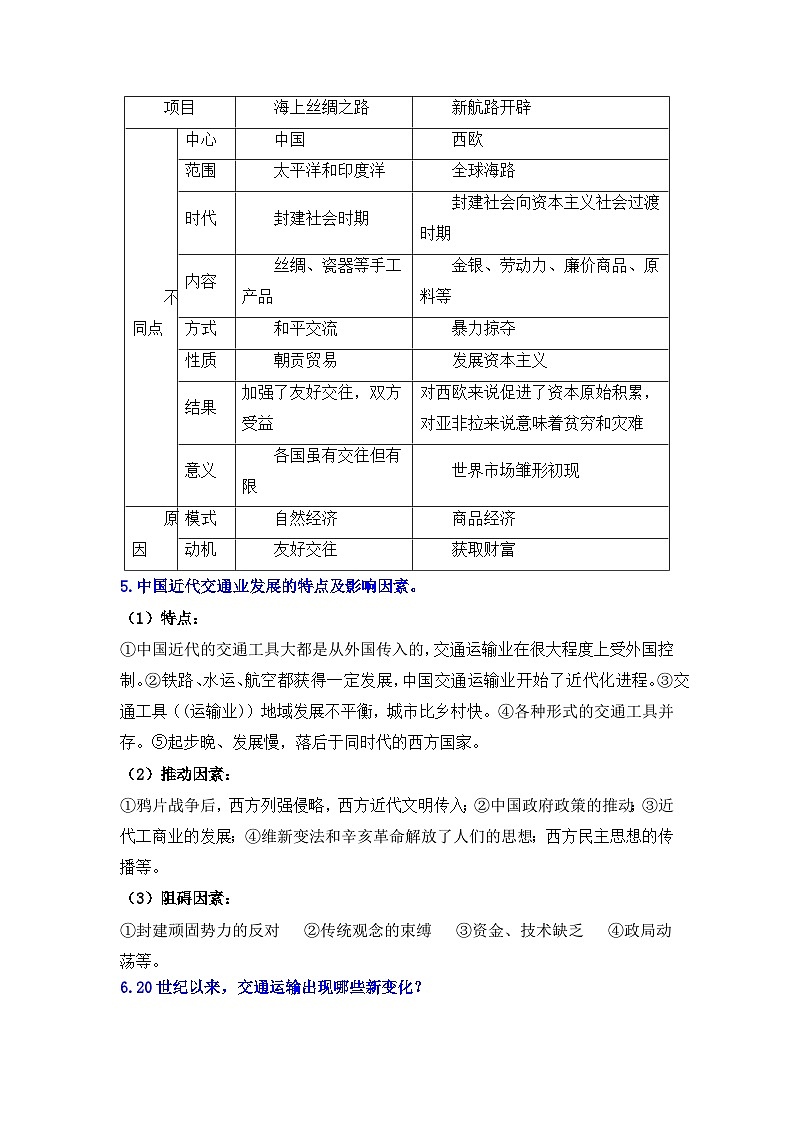 第五单元 交通与社会变迁——2024届高考历史二轮复习选择性必修2教材重难与思维训练 学案(含解析)第3页