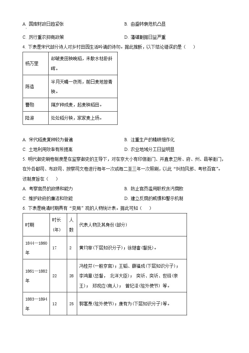 贵州省六校联盟2024届高三下学期高考实用性联考(三)(三模)历史试卷(Word版附解析)第2页