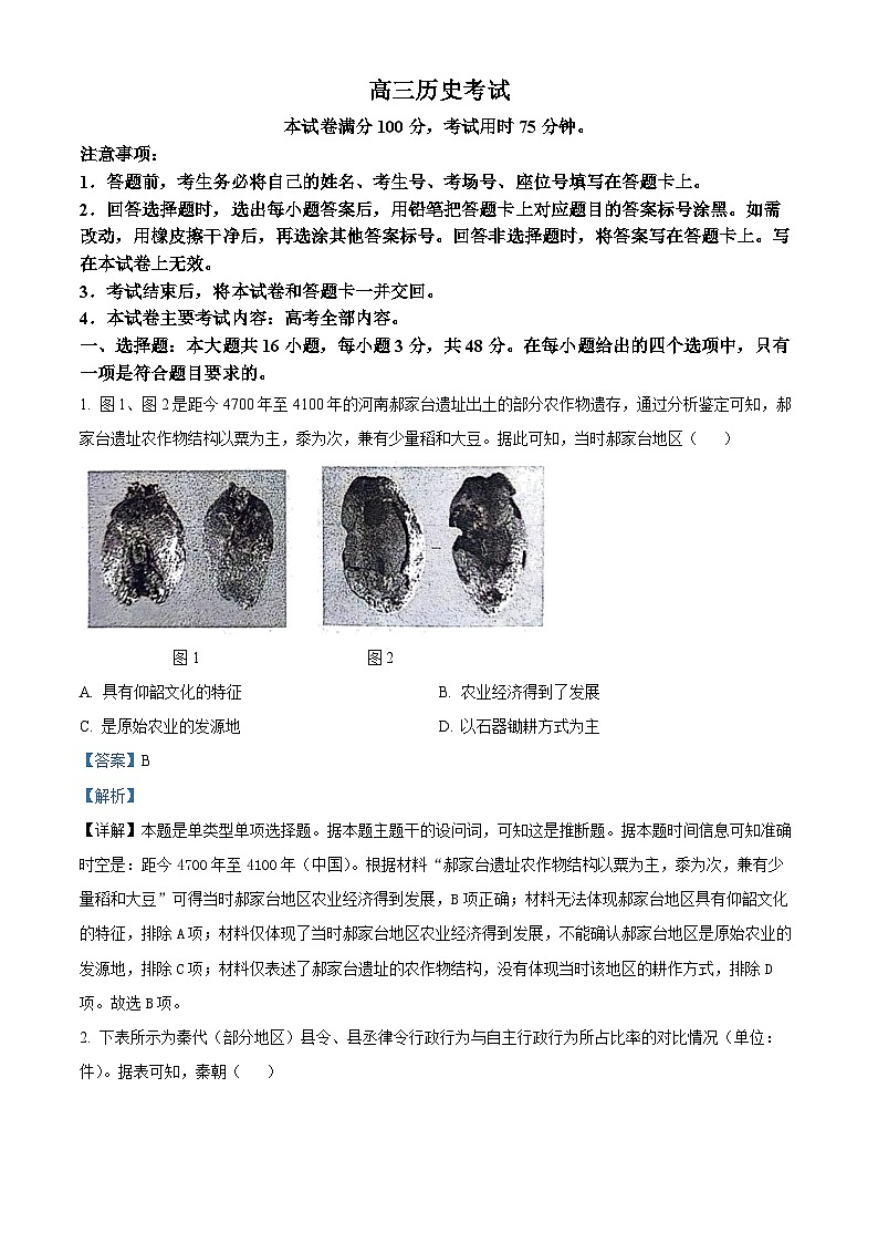 精品解析:2024届河北省邢台市五岳联盟高三下学期模拟预测历史试题(解析版)第1页