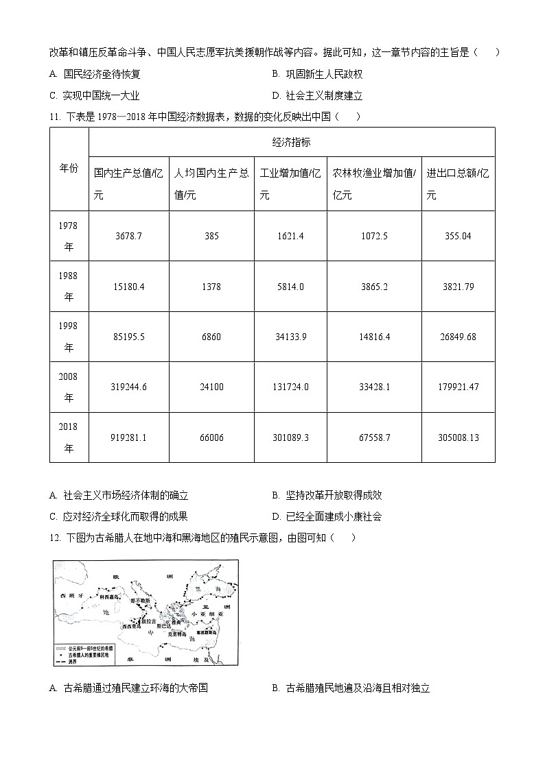 辽宁省葫芦岛市2024届高三下学期3月一模历史试卷(Word版附解析)03