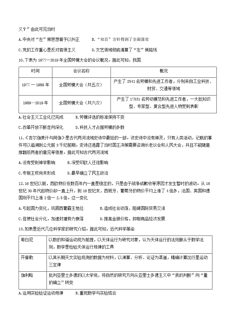 湖南省长沙市雅礼中学2024届高三下学期3月综合测试(一)历史试卷(Word版附解析)03