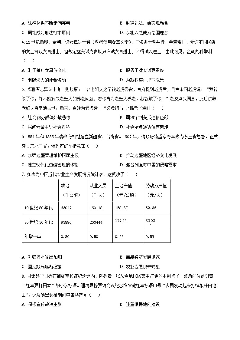 重庆市育才中学、西南大学附属中学拔尖强基联盟2023-2024学年高二下学期3月联合考试历史试卷(Word版附解析)02