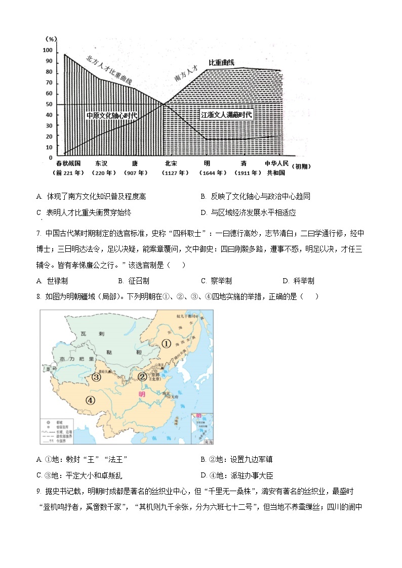 江西省新余市2023-2024学年高一上学期开学考试历史试卷（Word版附解析）03