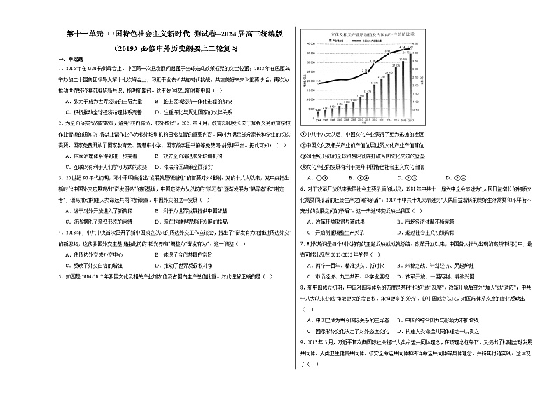 第十一单元 中国特色社会主义新时代测试卷(含解析)--2024届高三统编版(2019)必修中外历史纲要上二轮复习第1页