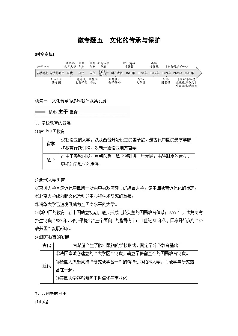 板块三 世界史 阶段总结三 微专题五 文化的传承与保护 学案(含答案)-2024高考历史二轮复习第1页