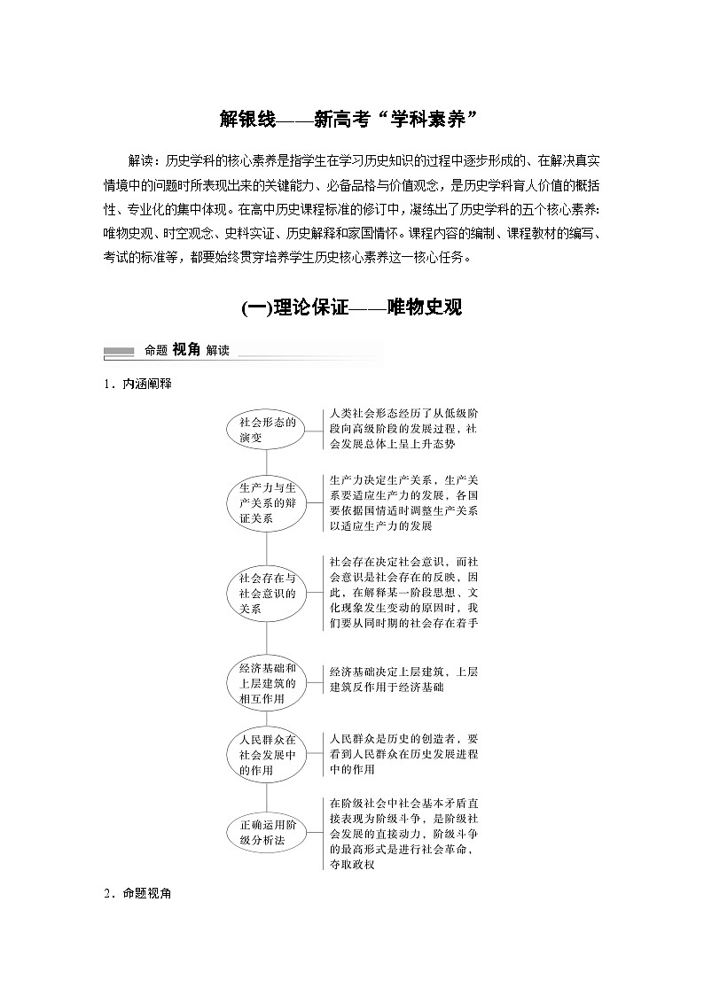 2024高考历史二轮复习命题研析 解银线——新高考“学科素养” (一)理论保证——唯物史观 学案(含答案)01