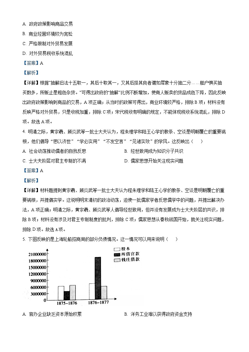 湖南省长沙市师范大学附属中学2023-2024学年高一下学期第一次大练习历史试卷(Word版附解析)02