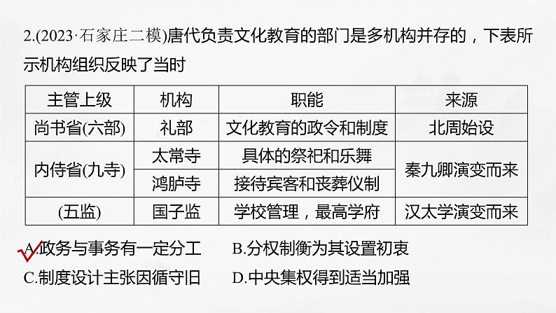 高考历史题型专练 训练2 客观题之反映体现类课件PPT05