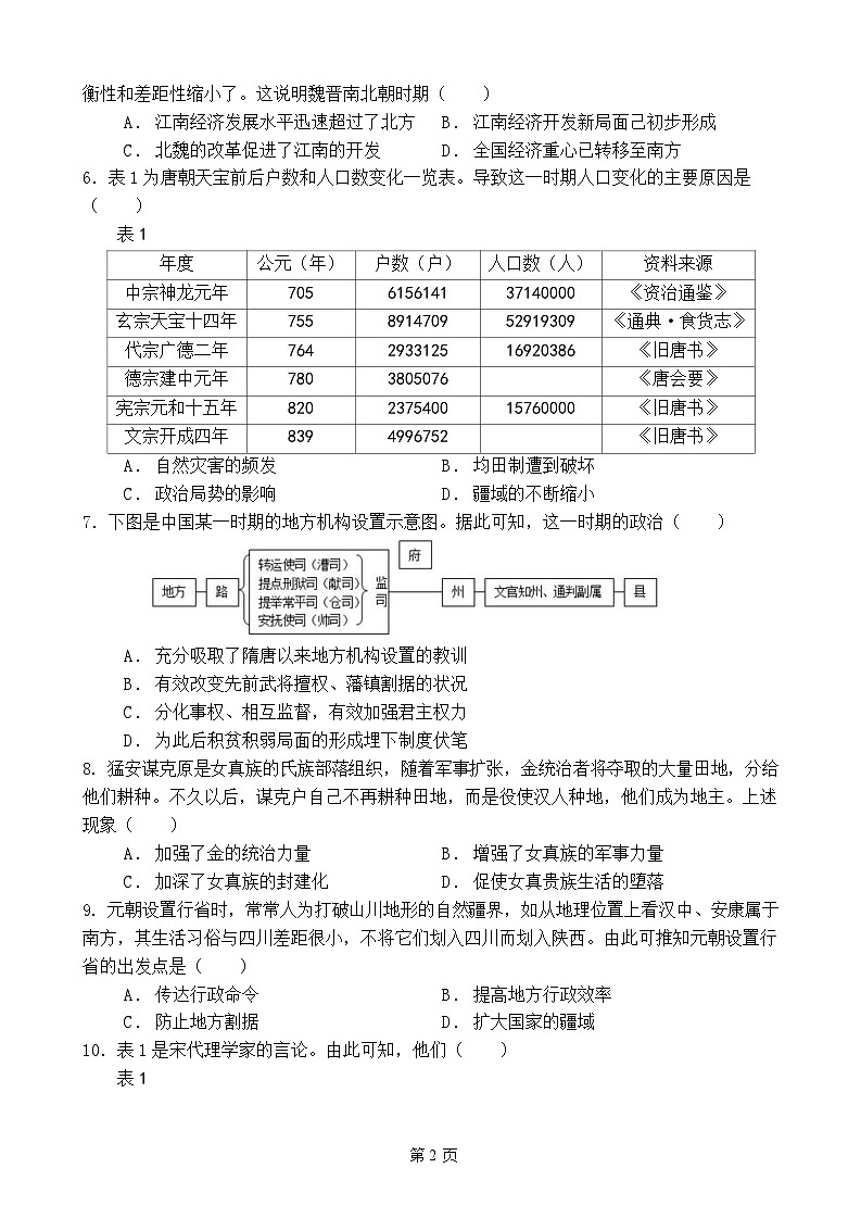 2024南充仪陇中学高二下学期4月月考试题历史含答案02