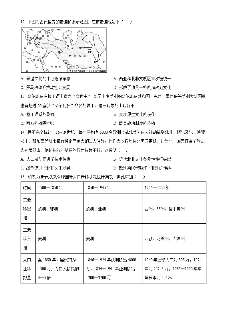 湖南省长沙市浏阳市14校联考2023-2024学年高二下学期3月月考历史试题 Word版无答案第3页