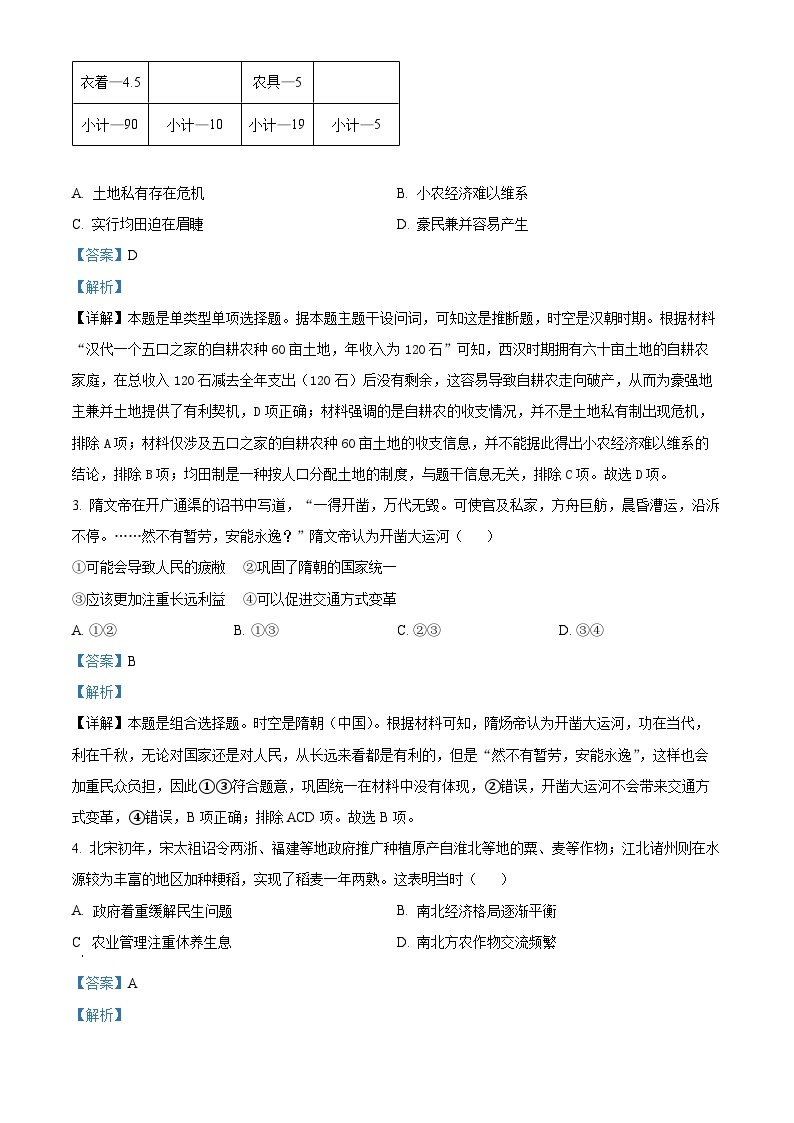 2024届吉林省长春市高三下学期第三次质量监测历史试题（原卷版+解析版）02